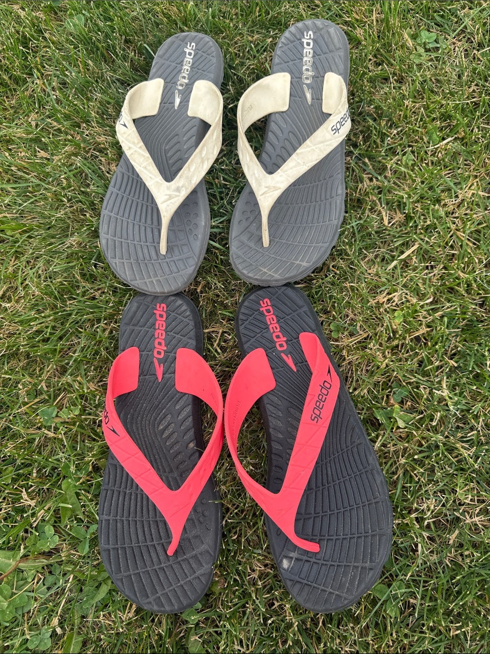 Speedo Flip Flops - Gray Footbeds with Cream and Coral Straps both pairs